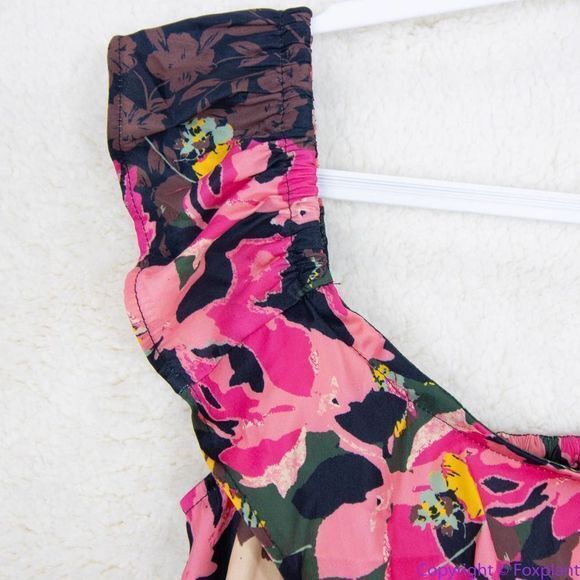 NEW Free People Floral print crop top, L, smock back cinch sides ruffle … - Picture 8 of 16